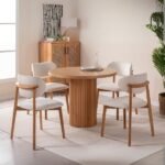 Boho İskandinav Natural Ahşap Masa Sandalye Takımı 90x90