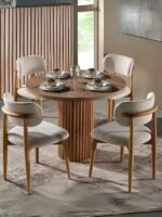 Boho İskandinav Natural Ahşap Masa Sandalye Takımı 90x90 - Görsel 9