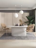 Luna Oval Beyaz Ahşap Bohem Masa 80x150