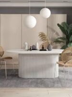 Luna Oval Beyaz Ahşap Bohem Masa 80x150 - Görsel 6