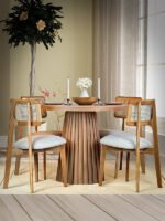 Ocean İskandinav Natural Ahşap Masa Sandalye Takımı 100x100