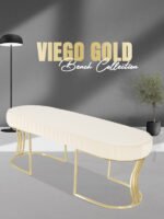 Viego Gold Striped Bench Puf - Görsel 7